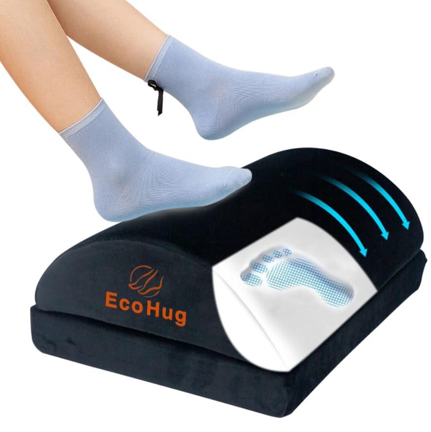 Foot Rest Under Desk at Work | Adjustable Height 16 cm Memory Foam | Foot Stool | Ergonomic Footrest for Back & Hip Pain Relief | for Office & Home