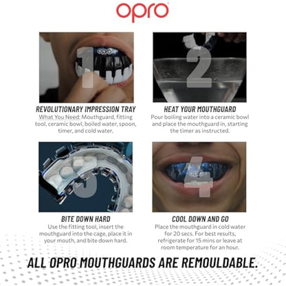 OPRO Instant Custom-Fit Mouthguard – Dentist Level Gum Shield Adult and Kids – OPRO Mouth Guard Boxing and MMA, Self-Fit Gum Shield Rugby and Hockey – Maximum Protection with Dental Warranty