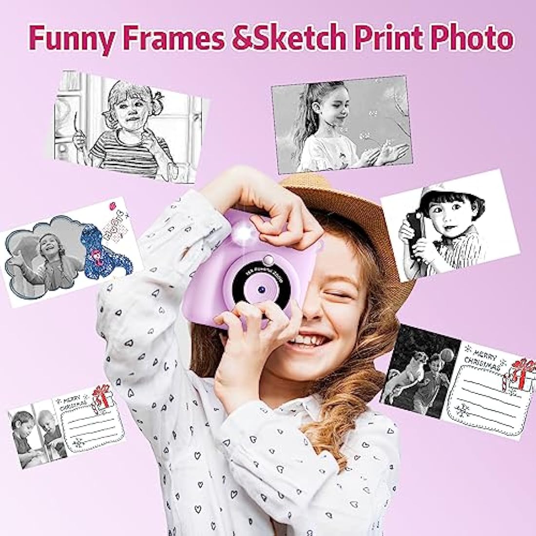 Kids Camera for Girls Boys, Instant Camera for Kids with Print Photo Paper,1080P HD Kids Digital Camera with 32GB SD Card Portable Toy Birthday Gifts for 3 4 5 6 7 8 9 10 Year Old Girl boy