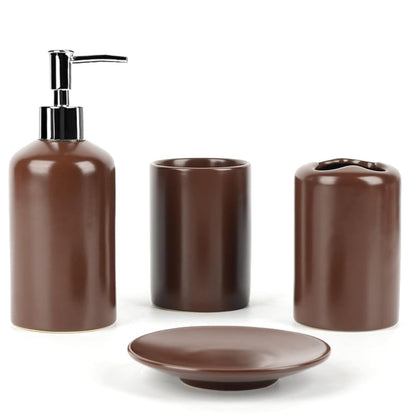 WPM 4 Piece Ceramic Bathroom Accessories Set - Zebra Print - Our Complete Bath Decor Kit Includes Designer Soap or Lotion Dispenser