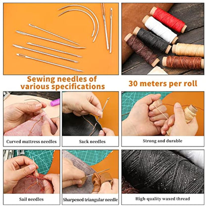 Leather Working Kit Leather Tool Kit Leather Craft Kits with Carving, Stamping & Sewing Tools and Custom Storage Bag for Cutting Punching