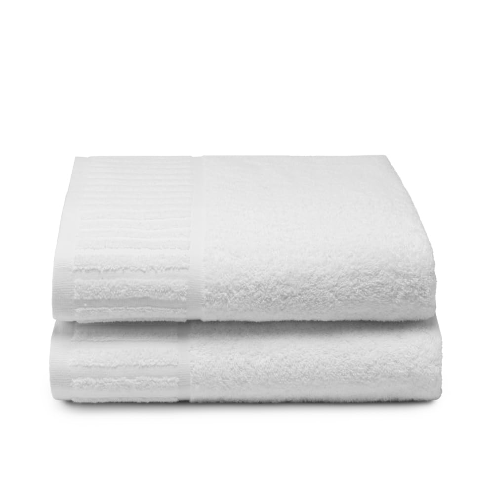 Top Towel - 2 Shower Towels - Hotel White Towels - Large Bath Towels - 100% Cotton - White - 100x 150cm