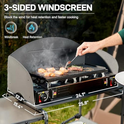 EVER ADVANCED Camping Kitchen Unit with Storage, Folding Outdoor Kitchen Table with Windscreen, Foldable BBQ Table for Camping Storage Picnic Dining Party, Includes Carry Bag