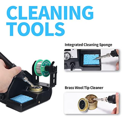 YIHUA 926LED IV 60W Digital Soldering Iron Station Kit w Temperature Stabilization for Soldering & Desoldering w Helping Hands 5 Soldering Iron Tips Lead-Free Solder Solder Sucker UK Plug (Silver)