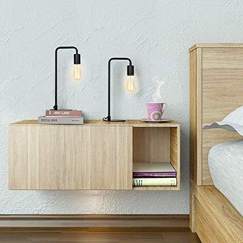 HAITRAL Vintage Industrial Bedside Lamps Set of 2 - Metal Desk Lamp with Circular Base, Nightstand Lighting for Bedroom, Office, Living Room - Black Retro Edison Style Table Lamp