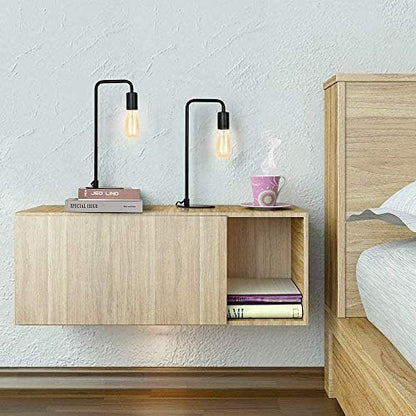 HAITRAL Vintage Industrial Bedside Lamps Set of 2 - Metal Desk Lamp with Circular Base, Nightstand Lighting for Bedroom, Office, Living Room - Black Retro Edison Style Table Lamp