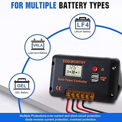 ECO-WORTHY 120W 12V Solar Panel Kit 0.5kWh/Day Off-Grid Kit for RV Campervan Boat Camping:120W Mono Solar Panel + 30A PWM Solar Charge Controller + Z Brackets+ Solar Extension Cables
