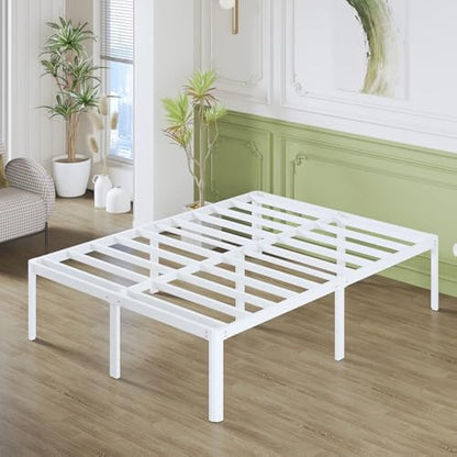 Lutown-Teen High White King Size Bed Frame 5ft with Rounded Corners, Heavy Duty Metal Bed Frames King Size with Steel Slats, 46 cm High, Ample Space Under-bed, Noise Free, Easy Assembly