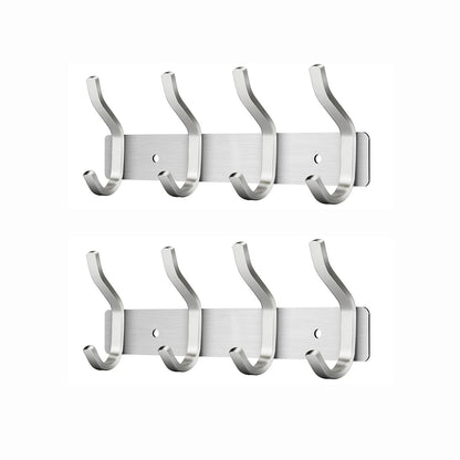 MEIJO Coat Hooks Wall Mounted, Coat Rack Wall Mounted Stainless Steel with 4 Hooks Heavy Duty Coat Hooks for Door, Bedroom, Bathroom, Kitchen