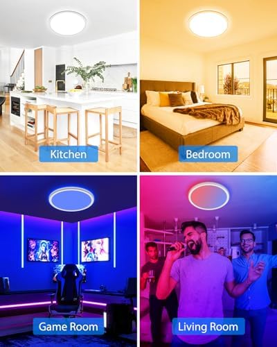 Peasur Smart RGB LED Ceiling Light Dimmable, 24W 3000K-6500K Bathroom Light 16 Million Colors Changing with Remote and APP Control, 30CM Ceiling Lamps for Bedroom, Living Room, Kitchen
