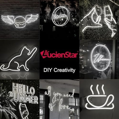 Lucienstar Neon LED Strip Light - 5m Cool White Led Strip Light, 12v Flexible Cuttable Waterproof Silicone Neon Light Strip, LED Strip for Bedroom Kitchen Garden(No Power Adapter) [Energy Class F]