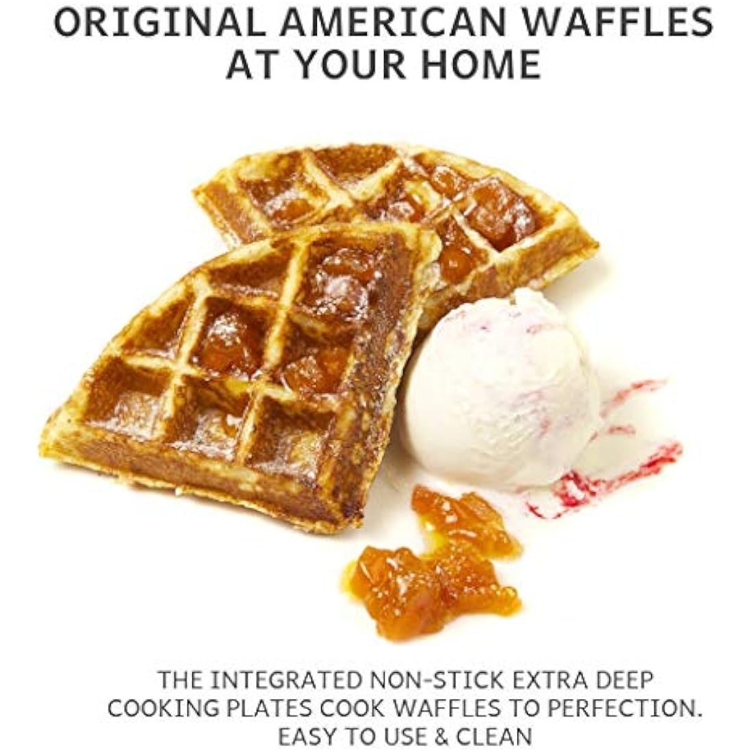 Global Gourmet - FULL SIZE American Waffle Maker Iron Machine 700W I Electric I Stainless Steel Mould I Non-Stick Coating I Recipes I Deep Cooking Plates I Adjustable Temperature Control - Black