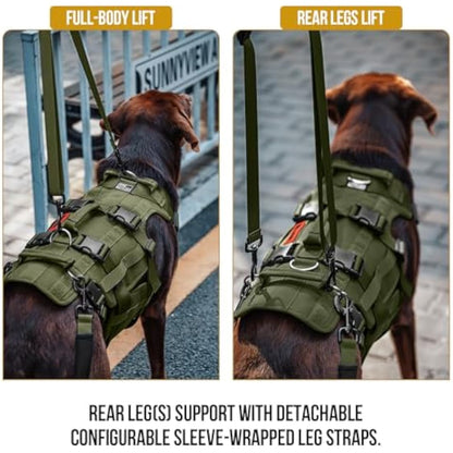 OneTigris Dog Lift Harness for Large Dogs, Dog Support Sling for Back Legs, DOG Lifter with Handles Invictus Multifunctional Mobility Assistance Vest Pet Hip Support Brace (Olive, L)