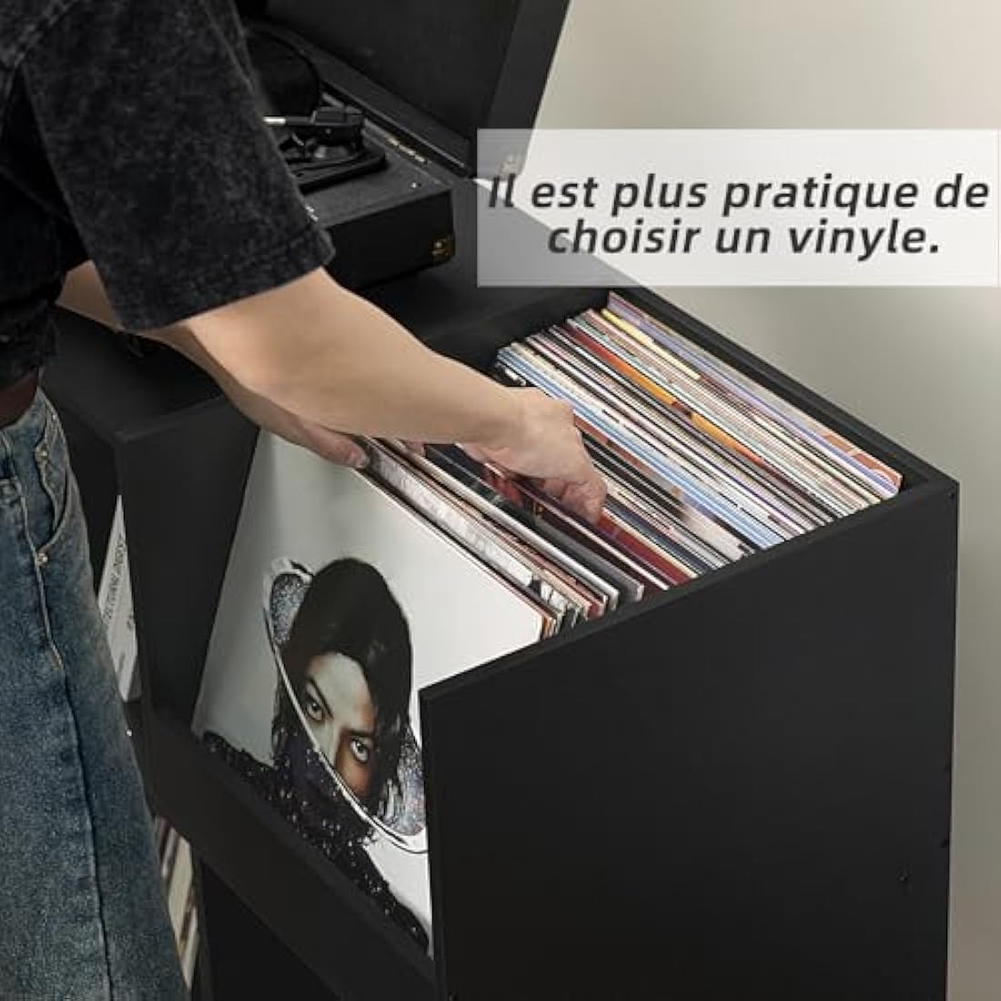 Large Record Stand With Storage and Shelf - Vinyl Holder With Presentation Surface for Up to 300 Albums - Music Room and Living Room Storage Solution