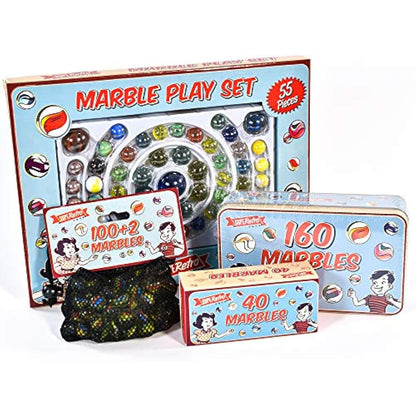 KandyToys SupeRetro 160 Piece Classic Glass Marbles in a Vintage Storage Display Tin | Novelty Kids Toys | Marbles For Kids