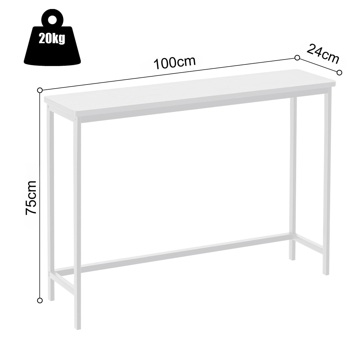 VASMIA Console Table, Slim Entryway Table, Narrow Sofa Table, 100cm Bamboo Hallway Table for Entryway, Living Room, Bedroom, Foyer, White