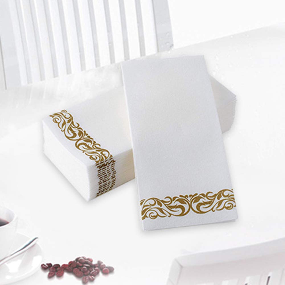 Kisbeibi 50 Disposable Guest Towels Soft and Absorbent Linen-Feel Paper Hand Towels Durable Decorative Bathroom Hand Napkins Good for Kitchen