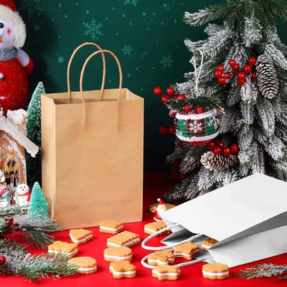 GIFTSAY 50pc Brown Paper Bags with Handles 15X8X21cm Multifunctional Gift Bags for Wedding, Party, Shopping, Retail, Food Service or DIY Crafts