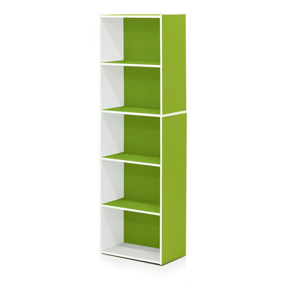 Furinno LUDER Book Shelf, 5-Cube Bookshelf, Bookcase with Open Shelf, 9.4 x 15.8 x 52, for Living Room, Bedroom, Home Office, White/Green