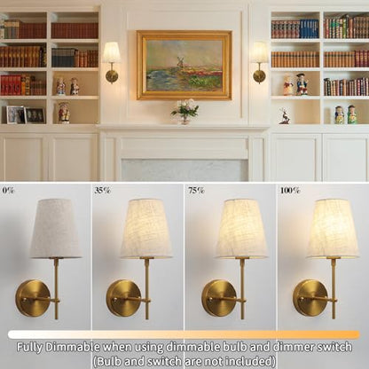 QAREHL Brass Wall Lights Set of 2, Modern Wall Lamps for Bedroom Industrial Indoor Wall Lighting Fixtures for Living Room, Wall Mounted Light for