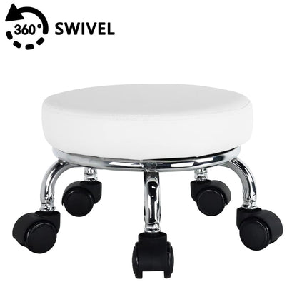 WKWKER Roller Seat PU Leather Low Round Rolling Stool Small Chair with Universal Swivel Caster Wheels for Home Office Garage Shop Fitness