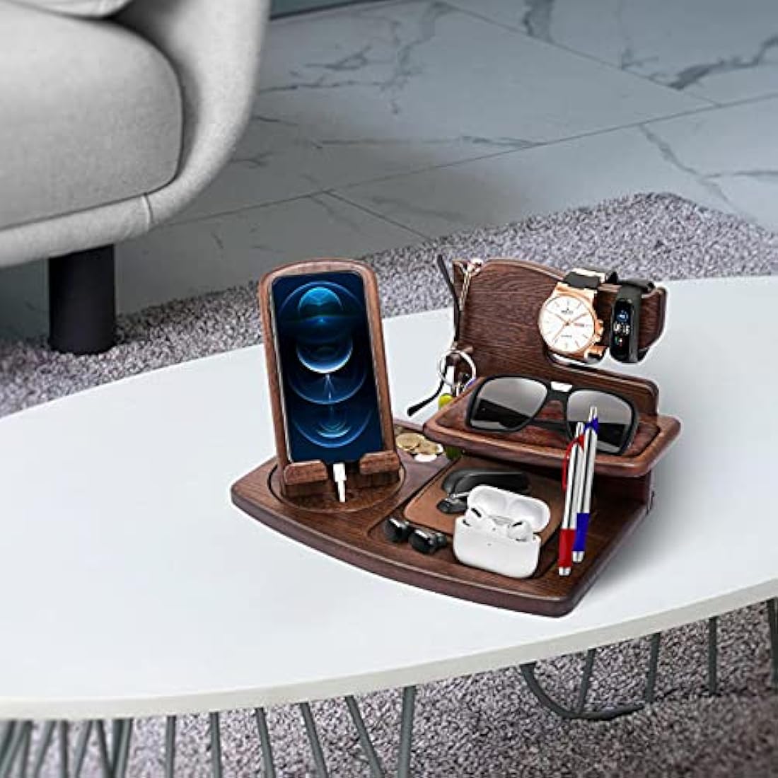 Gifts for Men Bedside Organiser Wood Phone Docking Station Dad Birthday Gifts for Him Nightstand Key Wallet Watch Stand Mens Gifts for Xmas Presents for Dad Husband Boyfriend Anniversary & Christmas