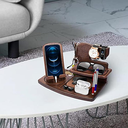 Gifts for Men Bedside Organiser Wood Phone Docking Station Dad Birthday Gifts for Him Nightstand Key Wallet Watch Stand Mens Gifts for Xmas Presents for Dad Husband Boyfriend Anniversary & Christmas
