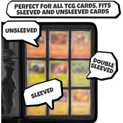 3D Card Binder for Pokemon - Stunning 3D Raised Pk Types Design in PU Leather with Zipper - Includes 9 Pocket Pages for 360 Cards. Great Sleeve Album/TCG Holder/Trading Card Collection Book Gift.
