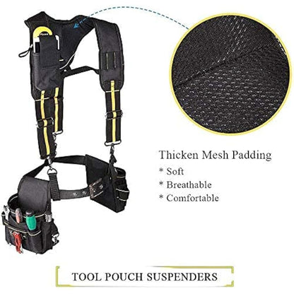 Tool Belt Suspenders,Heavy Duty Electrician Tool Belts,Multi-Pockets Electrician's Bag with Lumbar Support for Carpenter Electrician Work Suspension Rig