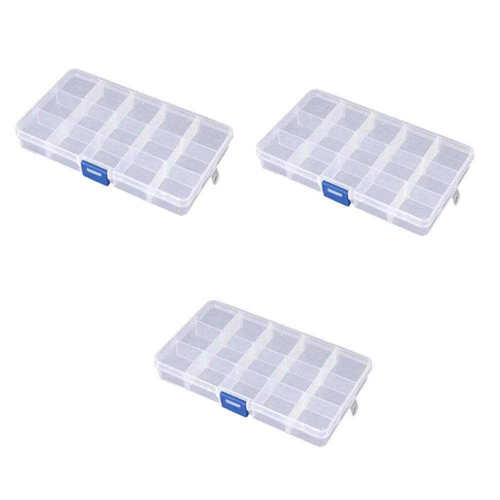 Ardisle 3 Pack 15 Cell Clear Plastic Storage Organiser Compartment Craft Bead Box Case Nail Art Gem Bits Small Screws Seperator Split Shot Unit Box