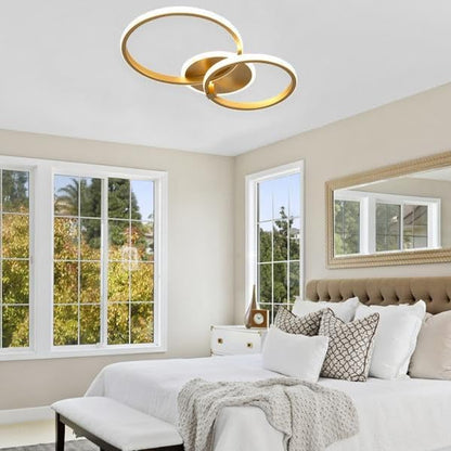 Comely LED Ceiling Light, 42W Gold Chandeliers Ceiling Lights, Modern Flush Mount LED Ceiling Lamp for Living Room Kitchen Office Bedroom Dining Room, 6500K Cool White Light