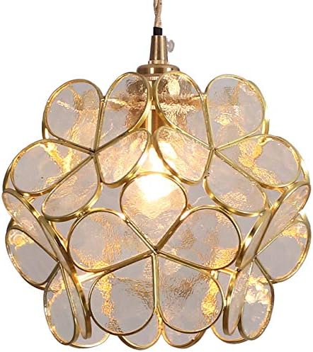 Bieye L30744 Cherry Blossom Tiffany Style Stained Glass Ceiling Pendant Light with 8-inch Wide Petals Lampshade (Textured Transparent)