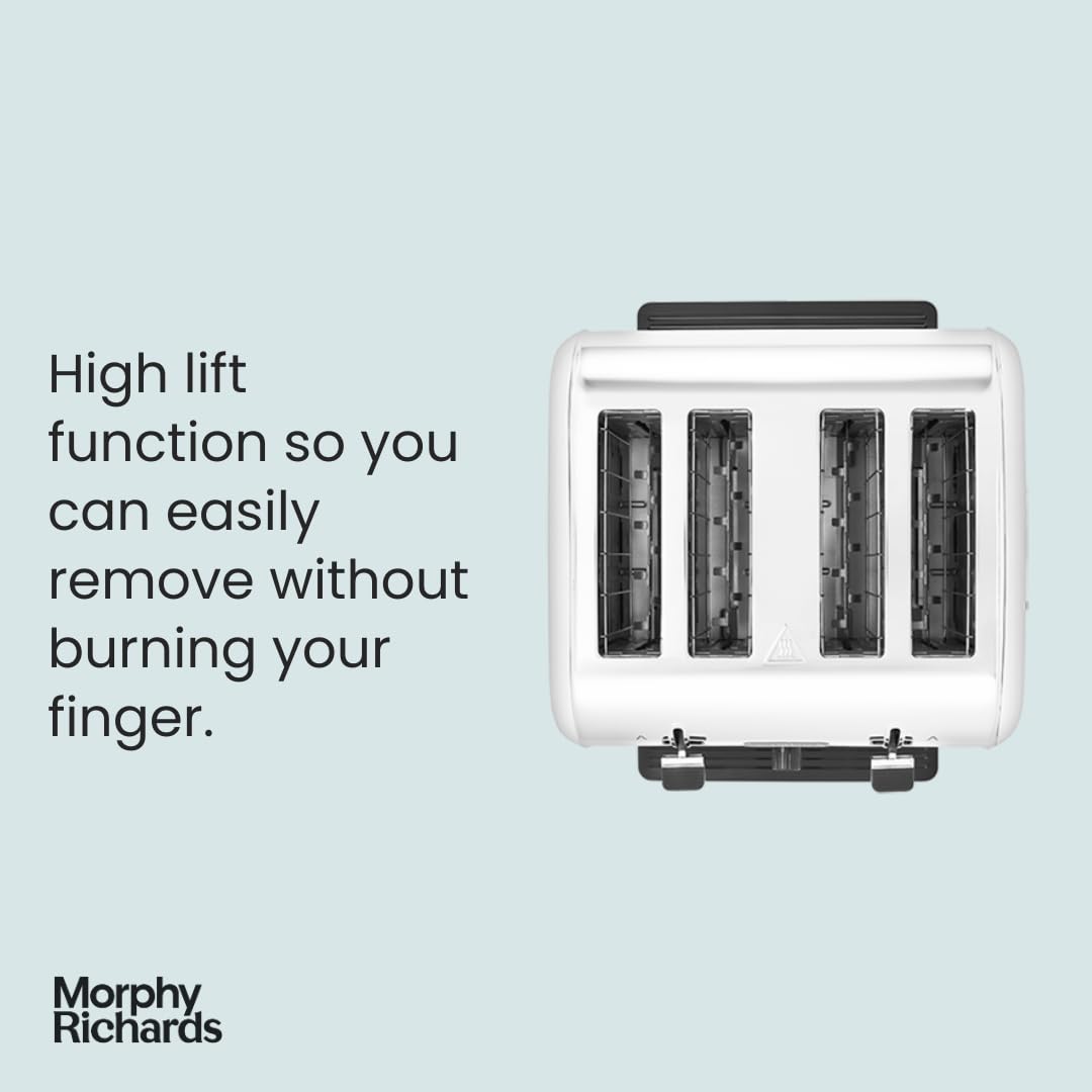 Morphy Richards Venture 4 Slice Toaster, Brushed Stainless Steel, Defrost and Reheat, Removeable Crumb Tray, High Lift Function, White, 240134