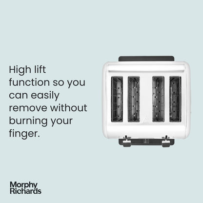 Morphy Richards Venture 4 Slice Toaster, Brushed Stainless Steel, Defrost and Reheat, Removeable Crumb Tray, High Lift Function, White, 240134