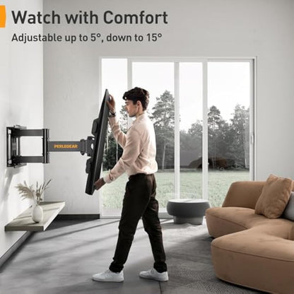 Perlegear TV Wall Bracket for 37-84 Inch Flat/Curved TVs up to 60kg, Swivel Tilt TV Bracket Max.VESA 600x400mm, Full Motion Wall Mount with Dual Arm
