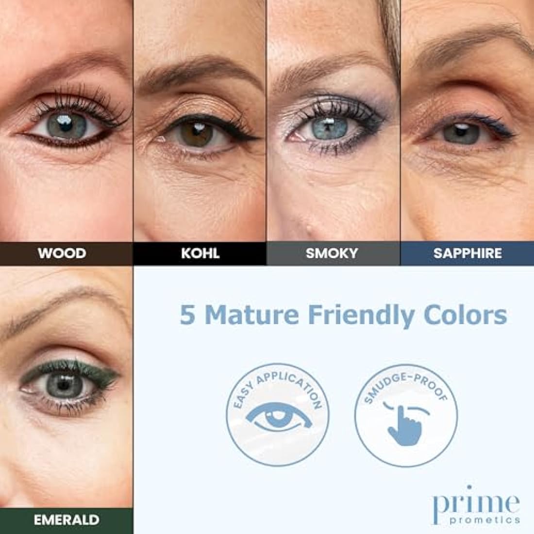 Prime Prometics PrimeEyes Glide Eyeliner for Mature Women – Water-Resistant, Long-Stay and Mess-Proof – Gel Cream Texture, Discreet Sharpener and Effective Smudger (Sapphire (Blue))