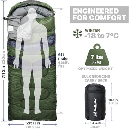 MalloMe Sleeping Bags for Adults & Kids Sleeping Bag 3-4 Season - Ultralight Backpacking Sleeping Bag Cold Weather & Warm, Lightweight Compact, Single Adult Girls Boys Winter Sleep Camping Accessories