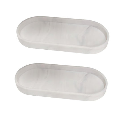 Vanity Tray, Bathroom Tray, Silicone Tray – 2-Piece Oval Marble Storage Tray (25x11x2cm) with Non-Slip Base & Easy-Clean Surface, for Bathroom
