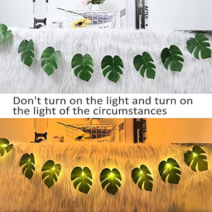 Monstera Leaf String Lights 2 Pack, 20 LED Tropical Artificial Rattan Palm Leaves Wall Hanging Vine Leaf, Summer Decoration for Outdoor Indoor Hawaiian Luau Party Jungle Beach Theme Party Decorations