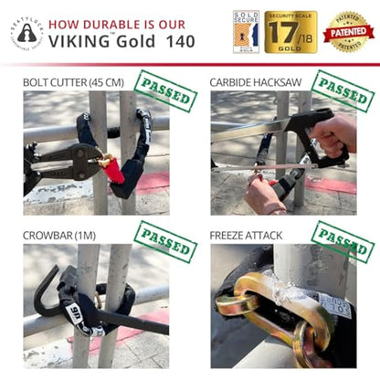 Seatylock Viking Bike Chain Lock with Key - Magnetic Patented Sold Secure Silver Rated - Heavy Duty Anti Theft - Smart Ultra Security Bicycle Lock (140 CM - 55.1")