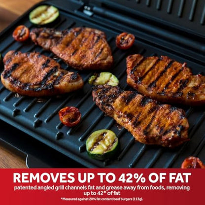 George Foreman Large Electric Fit Grill [Non stick, Healthy, Griddle, Toastie, Hot plate, Panini, BBQ, Energy saving, Vertical storage, Easy clean, Drip tray, Ready to cook light] Black, 2400W 25820