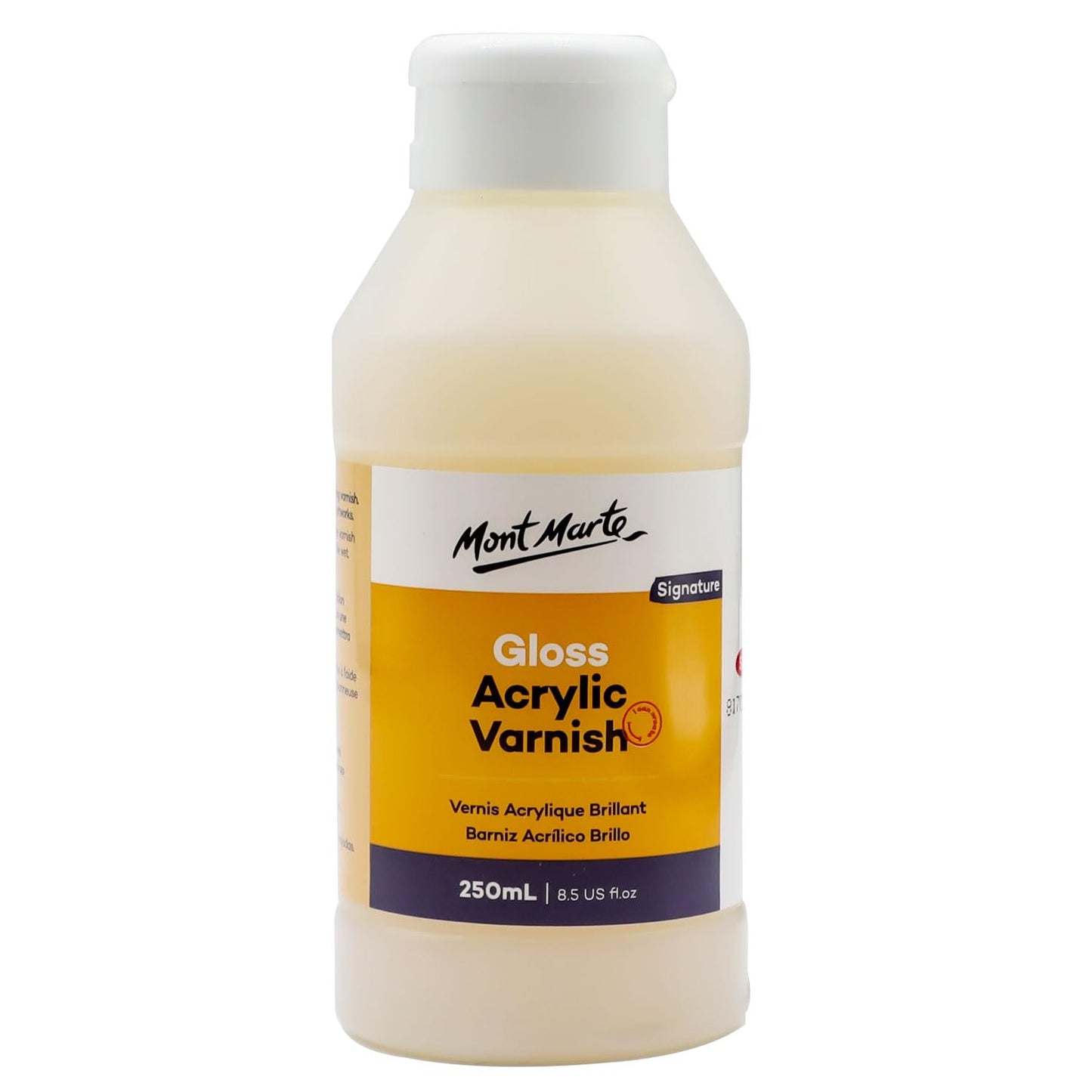 Mont Marte Gloss Acrylic Varnish Signature 250ml (8.5 US fl. oz), Seals and Protects Artworks from Dust, Light, Archival Finishing, Dries Clear