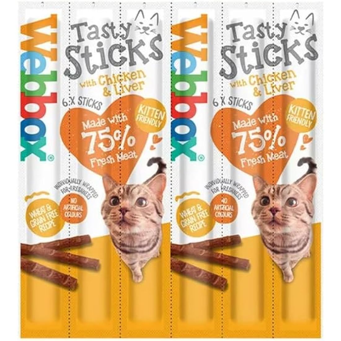 Webbox *NEW* 6 PACK MIXED CAT STICKS CAT KITTEN MEATY STICK TREAT COD DUCK BEEF CHICKEN TURKEY SALMON