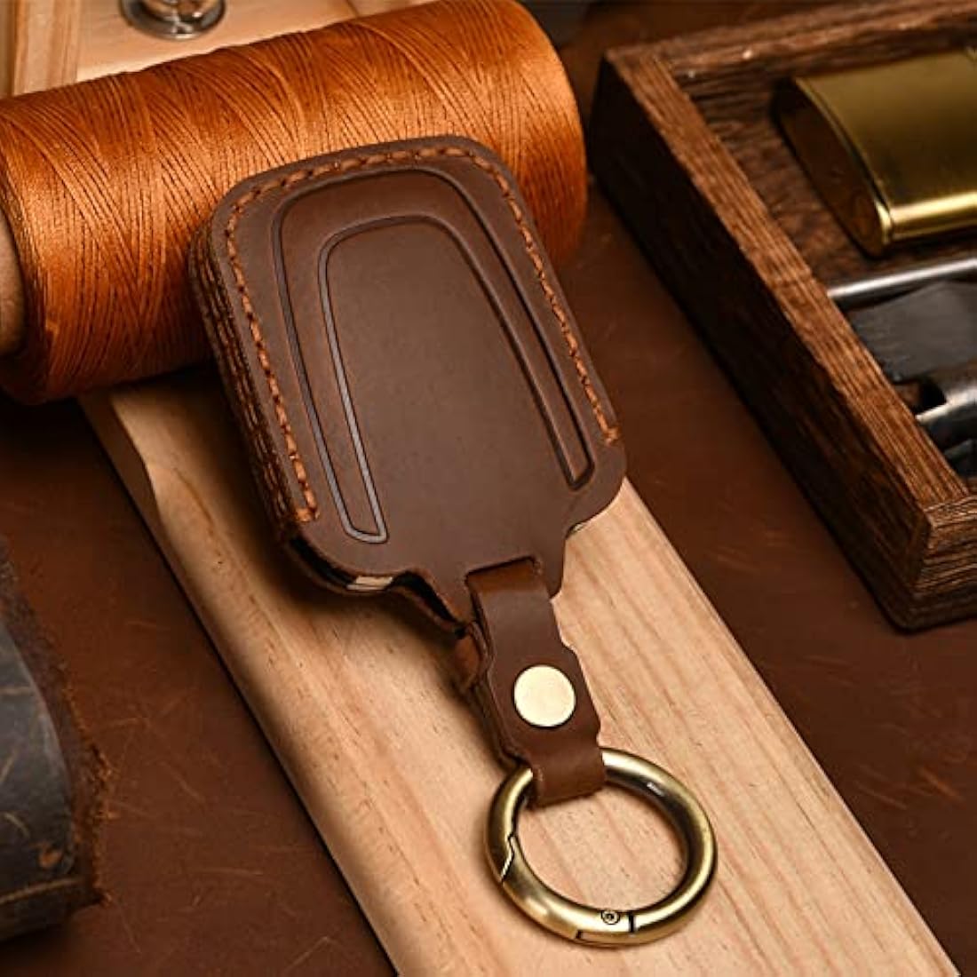 ontto Leather Car Key Case fit for BMW i3 i8 key fob cover keyring Remote Key holder Keychain key shel lKey Protective Accessories Brown