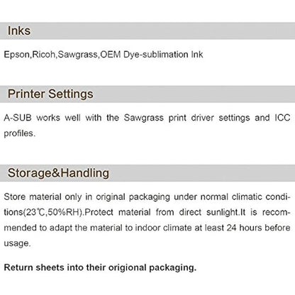 A-SUB Sublimation Paper A4, 210x297mm, 500 Sheets, 125gsm, Compatible with EPSON, SAWGRASS, RICOH, Brother Sublimation Printer