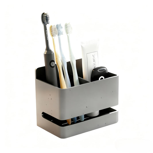 Toothbrush Holder, Multipurpose Bathroom Aluminum Electric Toothbrush Holde, Wall-Mounted Storage Rack for Toothpaste, Razor, Comb (Black, Double