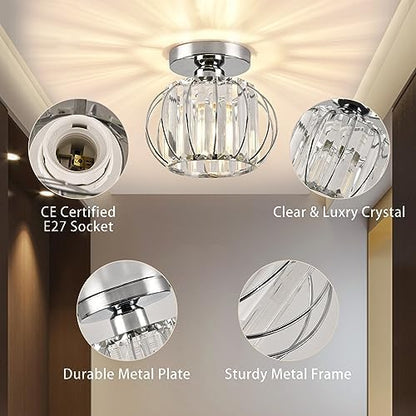 ZYDTRIP Crystals Ceiling Light Fixtures Chandelier, Small Semi Flush Mount Ceiling Light Fitting for Hallway Entrance Kitchen Bedroom Dining Rooms Living Rooms Bar (2 Pack Silver)
