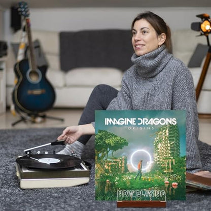 CoolGift Mart Now Playing Vinyl Stand, Light up Record Holder, Wooden Acrylic Display with Warm White Lights for Albums, Room Decor, Gift for Vinyl Lovers