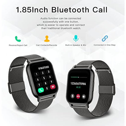 Popglory Smart Watch for Women Men Answer/Make Calls, 1.85" Smartwatch 44mm 2 Straps & Split Screen, 100+ Sports Fitness Watch with Blood Pressure/Oxygen/Heart Rate Monitor for iOS and Android