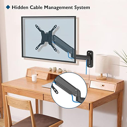 BONTEC Wall Mount for 13-42 Inch Screens, Gas Spring Monitor Arm Holds Up to 8kg, Adjustable Tilt Swivel Mount, Single Arm With VESA Extension Kit Fit VESA 75/100/200